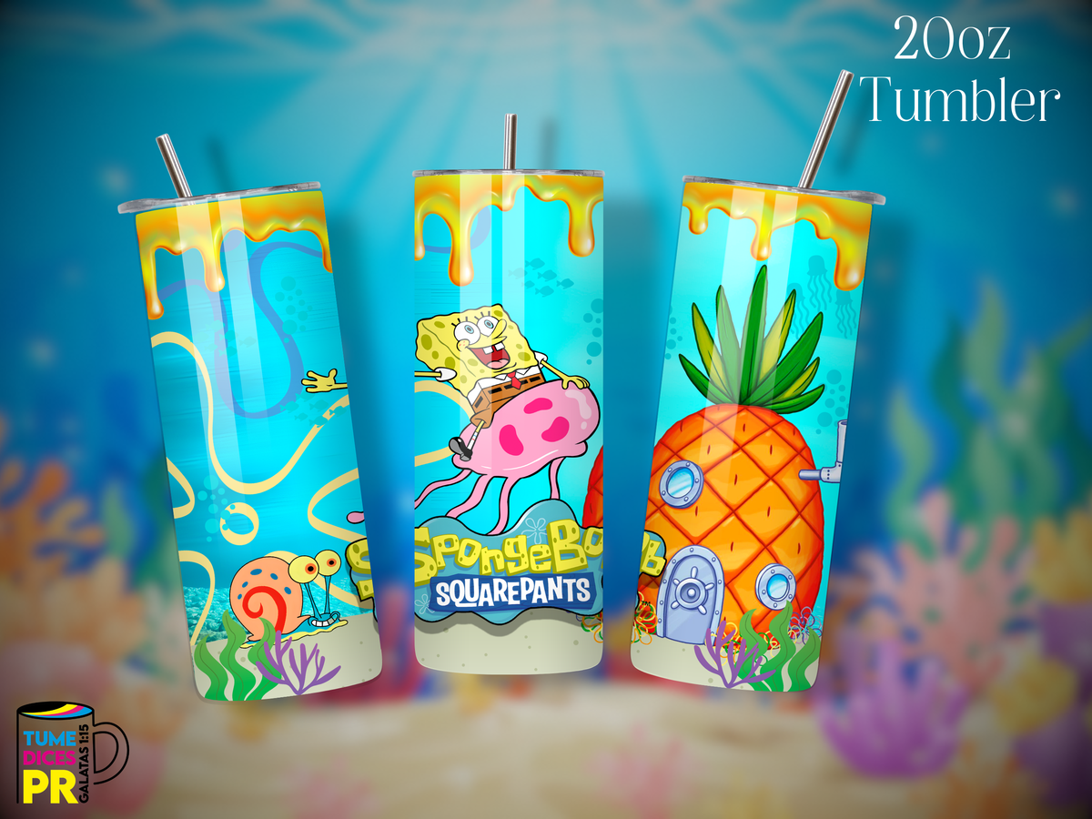 Tumbler Bob Esponja Skinny 20 oz | Personalizable | Mantiene frío y calor
