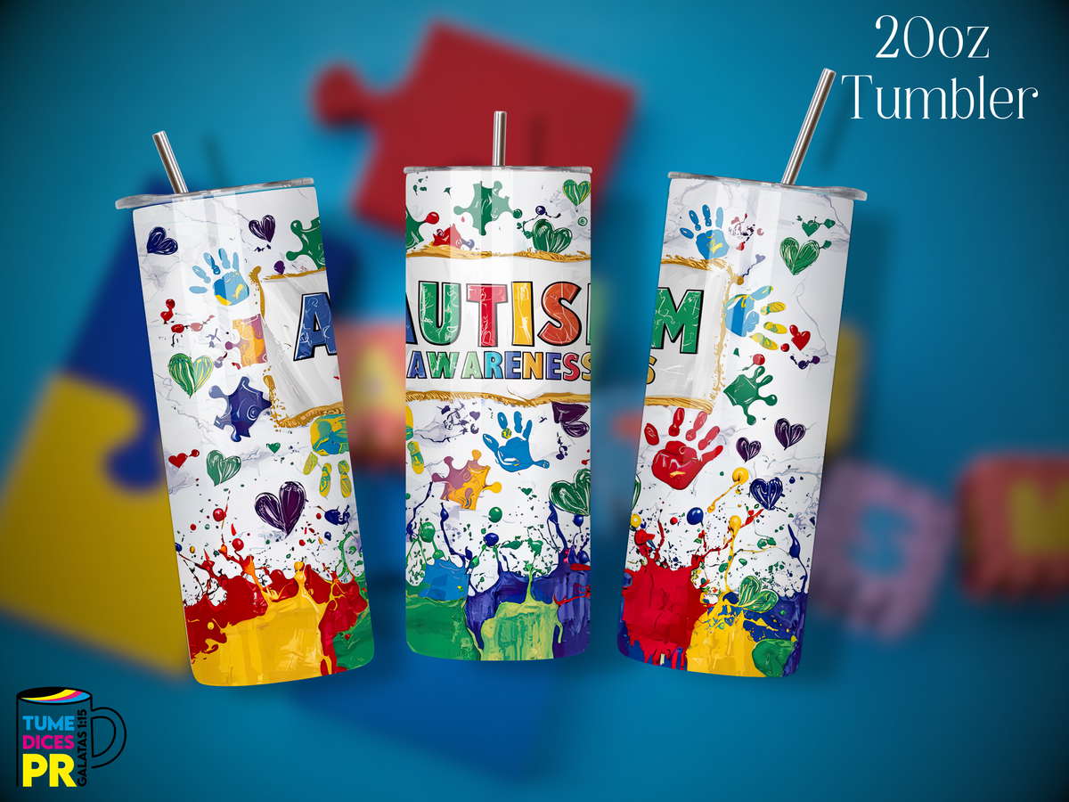 Tumbler Autismo Skinny 20 oz | Personalizable | Mantiene frío y calor