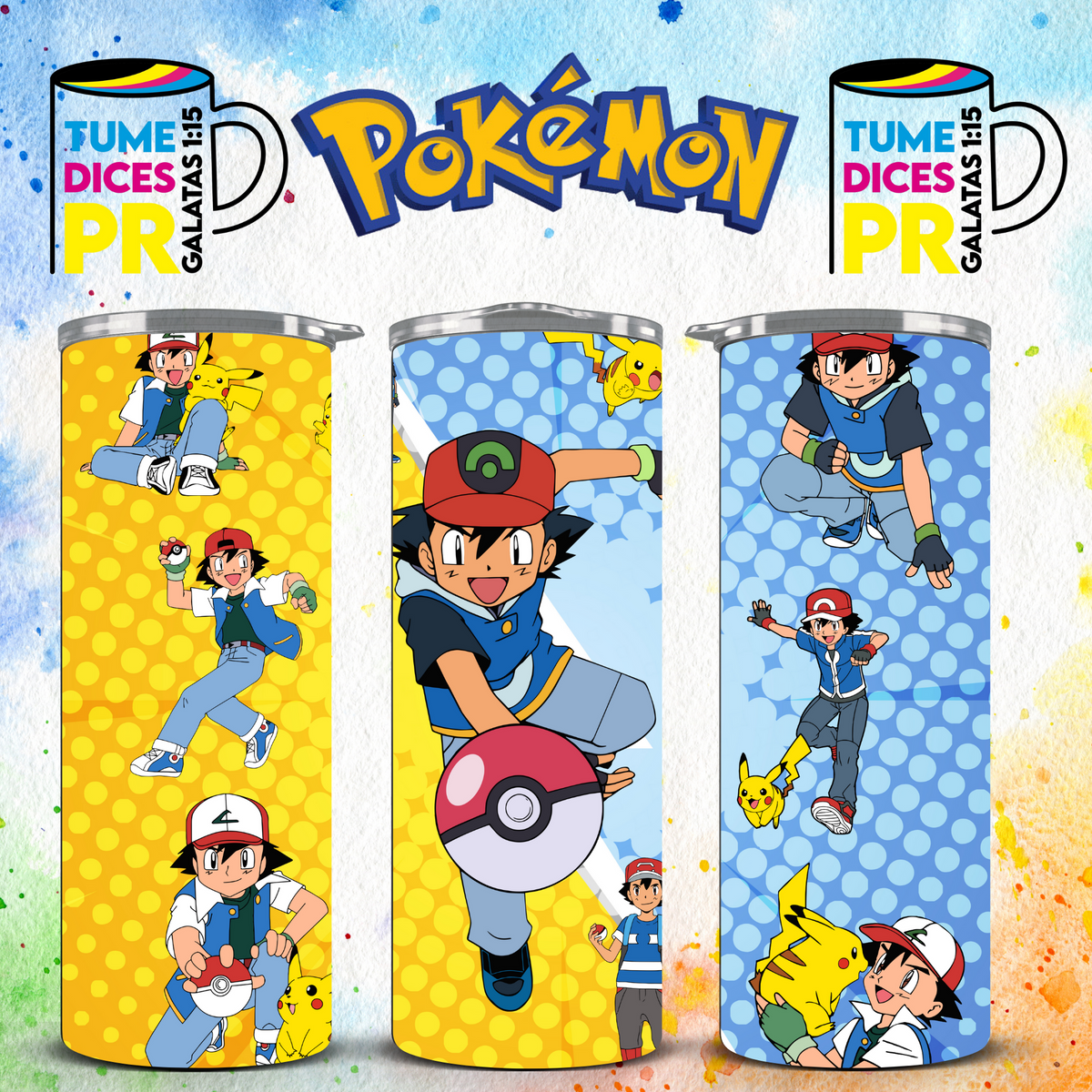 Tumbler Pokemon Skinny 20 oz | Personalizable | Mantiene frío y calor