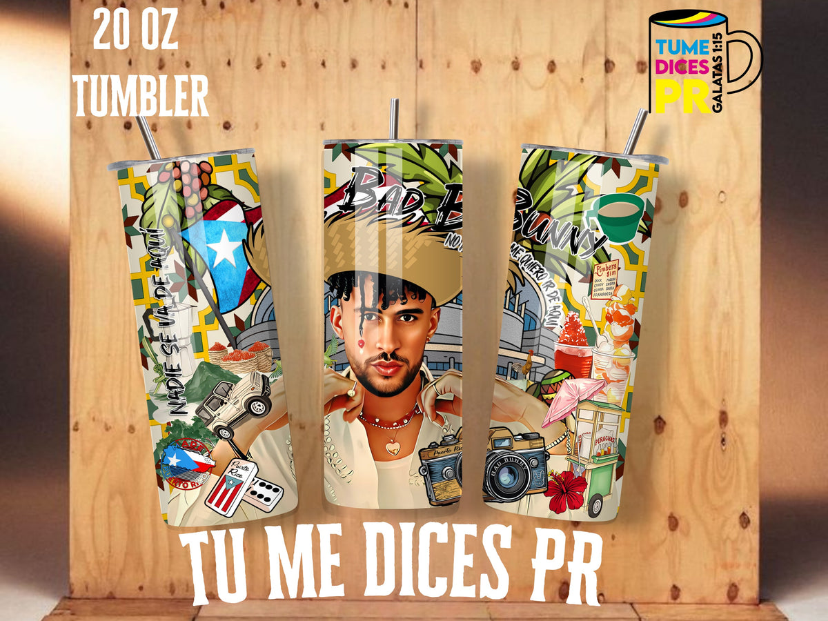 Tumbler Bad Bunny Skinny 20 oz | Personalizable | Mantiene frío y calor