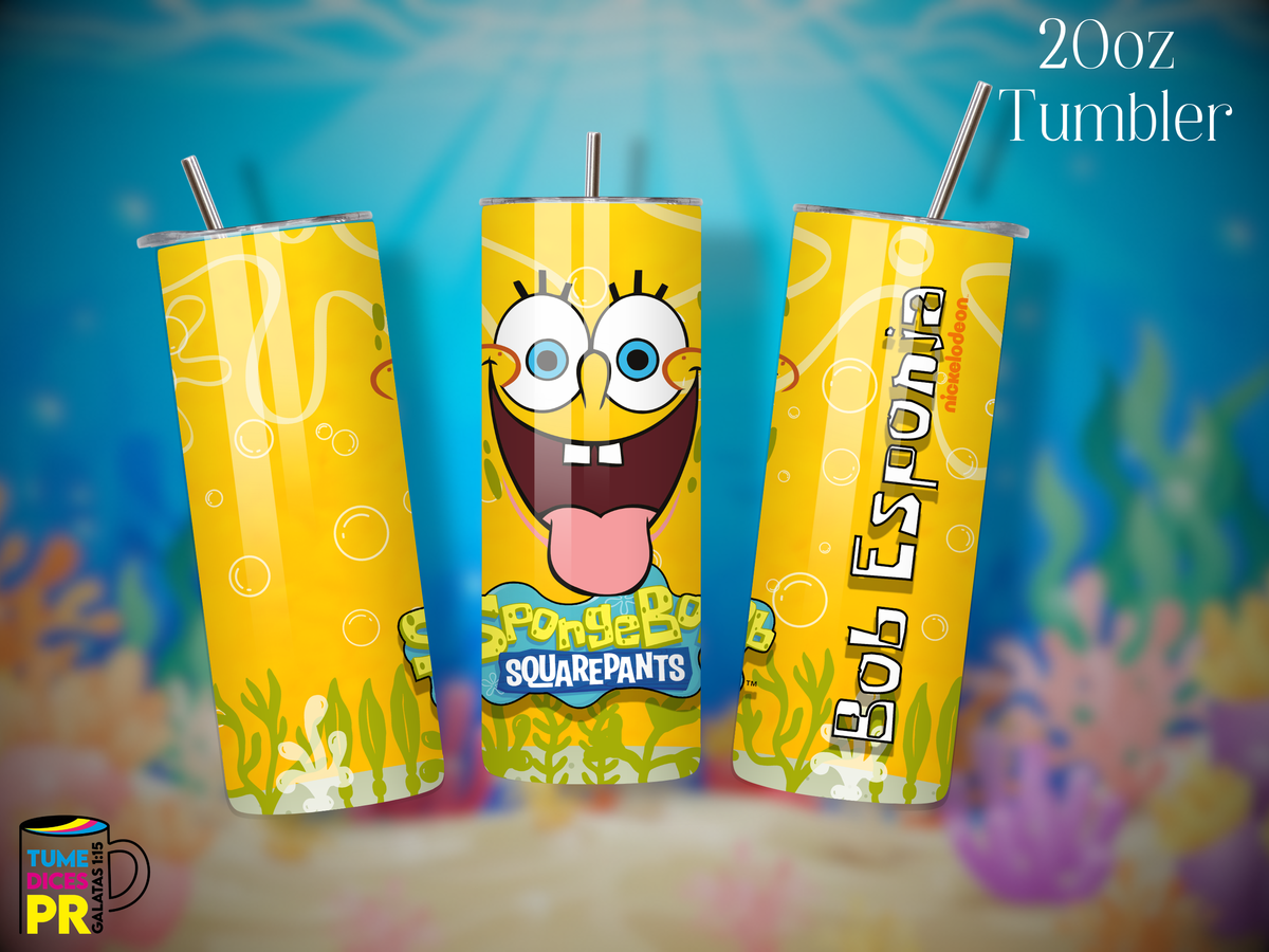 Tumbler Bob Esponja Skinny 20 oz | Personalizable | Mantiene frío y calor
