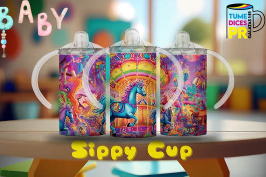 Sippy Cup Carrusel unicornio 12 oz | Acero inoxidable | Con sorbeto
