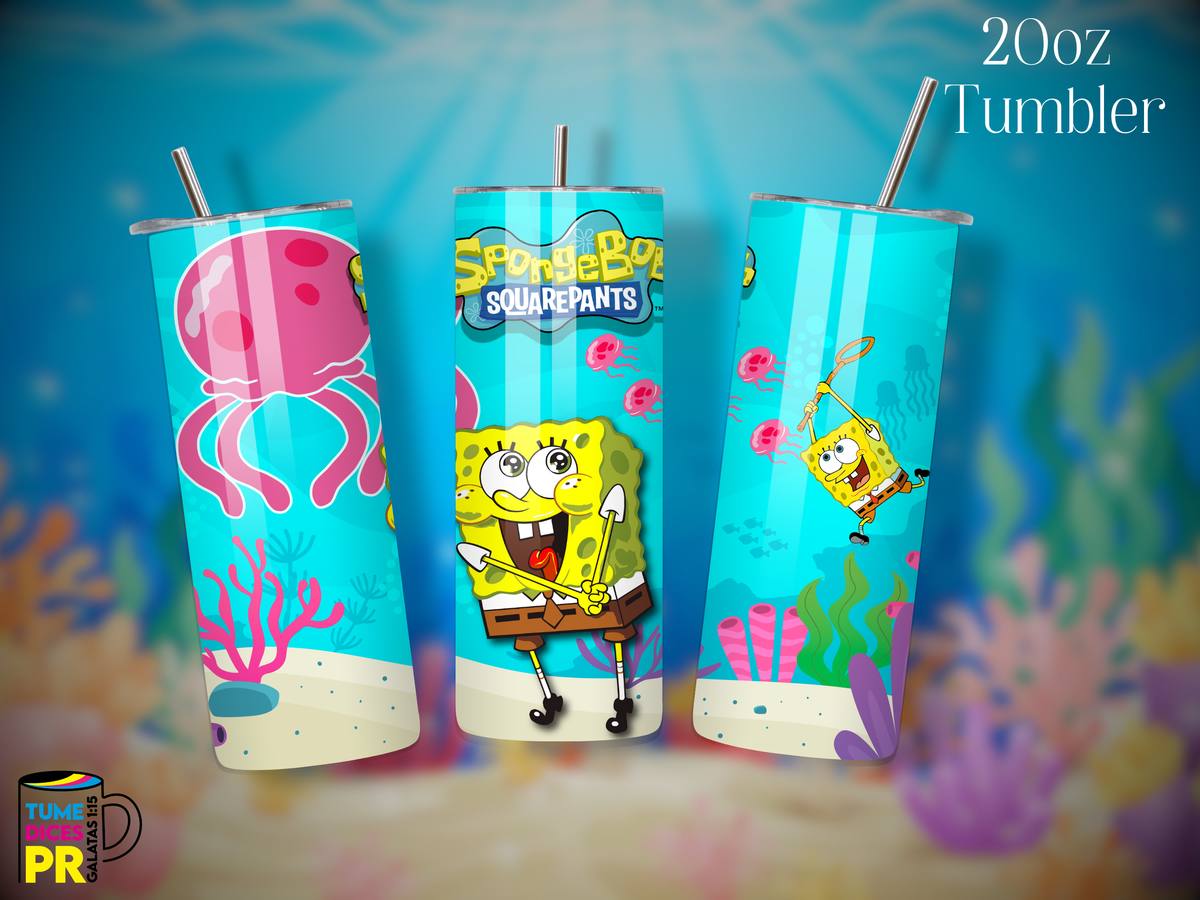 Tumbler Bob Esponja Skinny 20 oz | Personalizable | Mantiene frío y calor