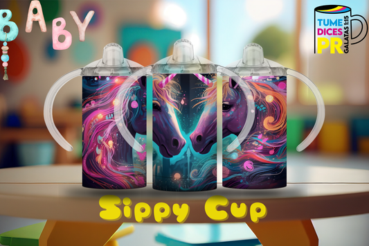 Sippy Cup Caballos colores 12 oz | Acero inoxidable | Con sorbeto