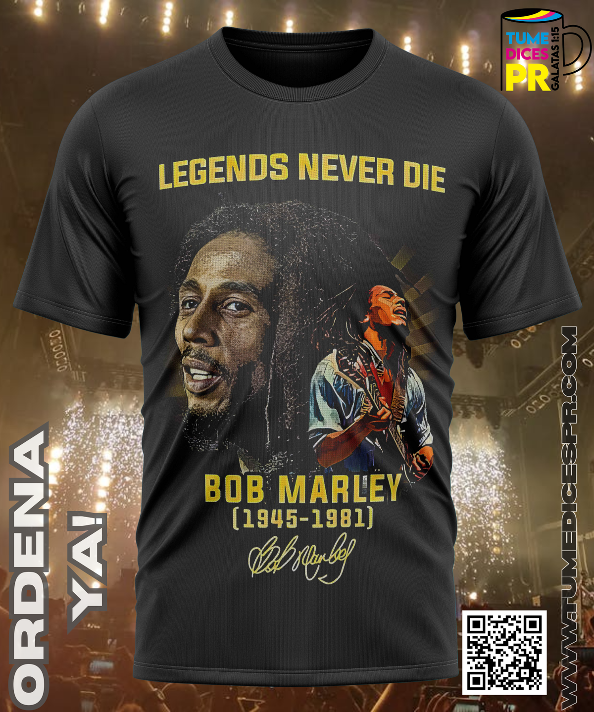 Camiseta BOB MARLEY | Algodón y poliéster | Tallas S–XL