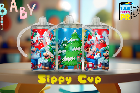 Sippy Cup Mario Navidad 12 oz | Acero inoxidable | Con sorbeto