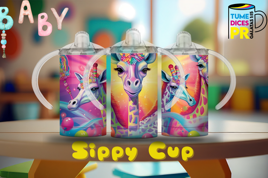 Sippy Cup Jirafas colores 12 oz | Acero inoxidable | Con sorbeto