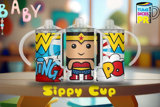 Sippy Cup Wonder Woman cómic 12 oz | Acero inoxidable | Con sorbeto