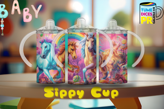 Sippy Cup Caballos fantasía 12 oz | Acero inoxidable | Con sorbeto