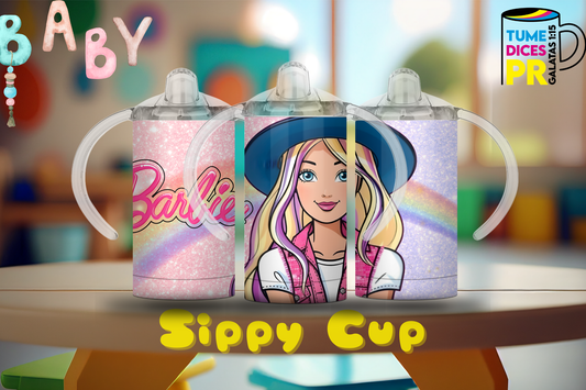 Sippy Cup Barbie vaquera 12 oz | Acero inoxidable | Con sorbeto