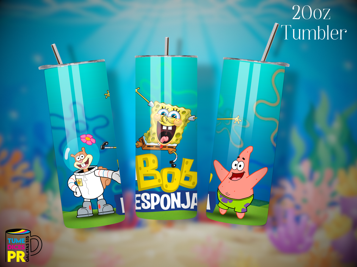 Tumbler Bob Esponja Skinny 20 oz | Personalizable | Mantiene frío y calor