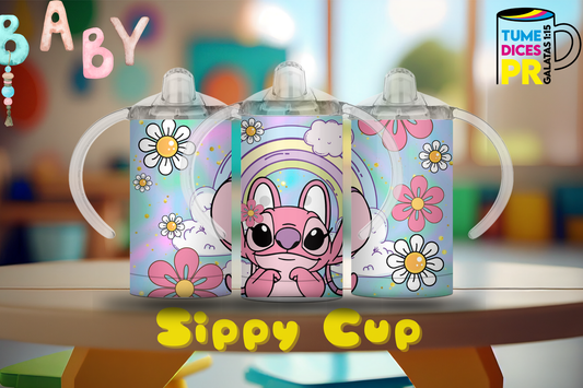 Sippy Cup Stitch angel rosa 12 oz | Acero inoxidable | Con sorbeto