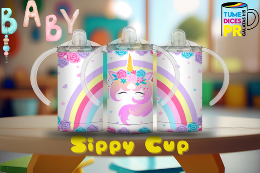 Sippy Cup Unicornio arcoíris 12 oz | Acero inoxidable | Con sorbeto