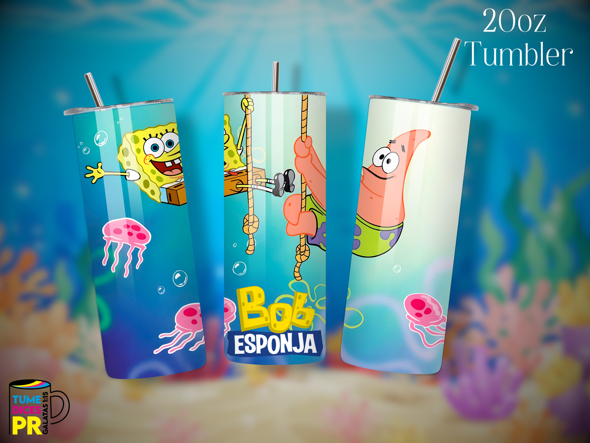 Tumbler Bob Esponja Skinny 20 oz | Personalizable | Mantiene frío y calor