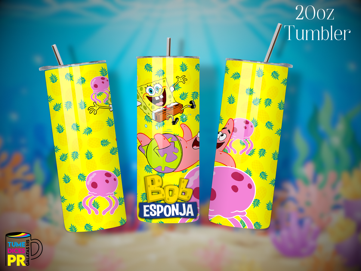 Tumbler Bob Esponja Skinny 20 oz | Personalizable | Mantiene frío y calor