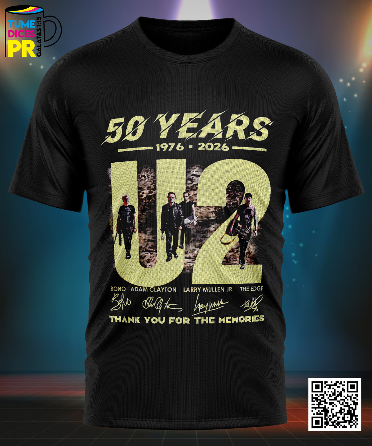 Camiseta U2 | Algodón y poliéster | Tallas S–XL