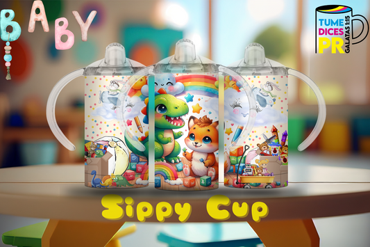 Sippy Cup Dinosaurio y gatito 12 oz | Acero inoxidable | Con sorbeto