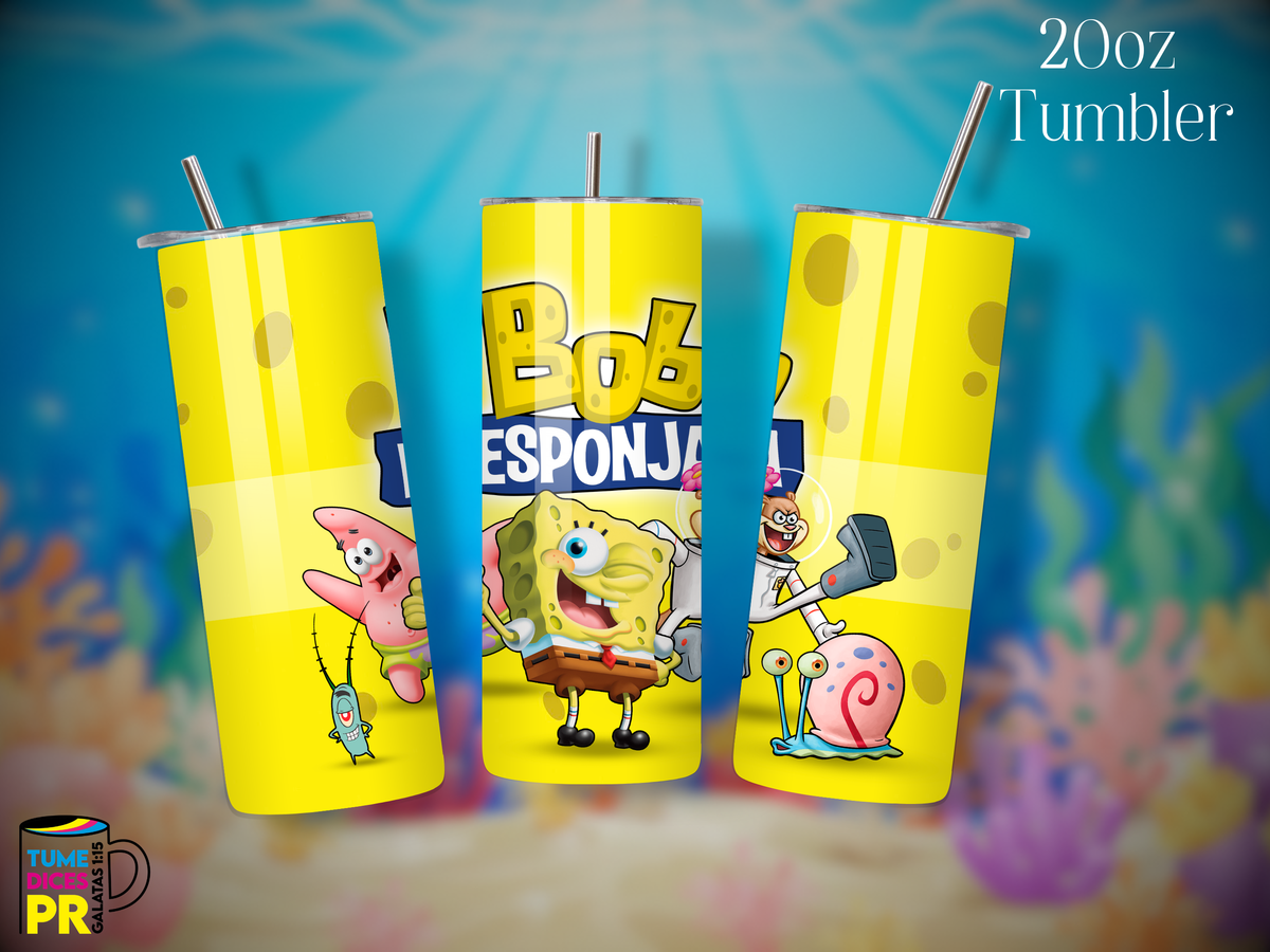 Tumbler Bob Esponja Skinny 20 oz | Personalizable | Mantiene frío y calor
