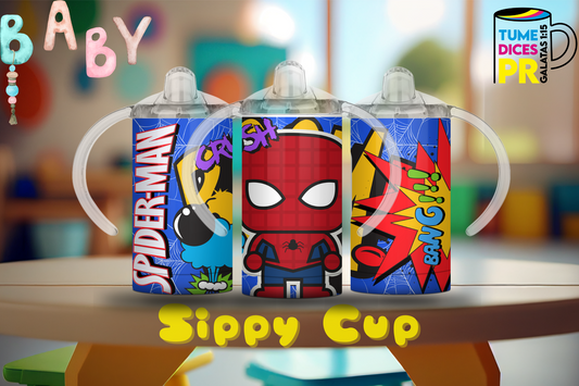 Sippy Cup Spider-Man cómic 12 oz | Acero inoxidable | Con sorbeto