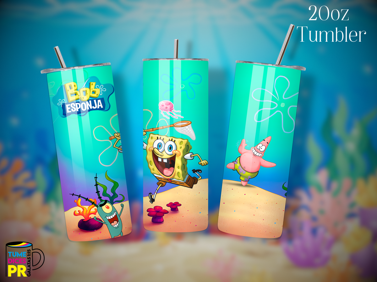 Tumbler Bob Esponja Skinny 20 oz | Personalizable | Mantiene frío y calor