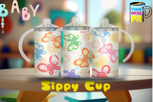 Sippy Cup Mariposas de colores 12 oz | Acero inoxidable | Con sorbeto