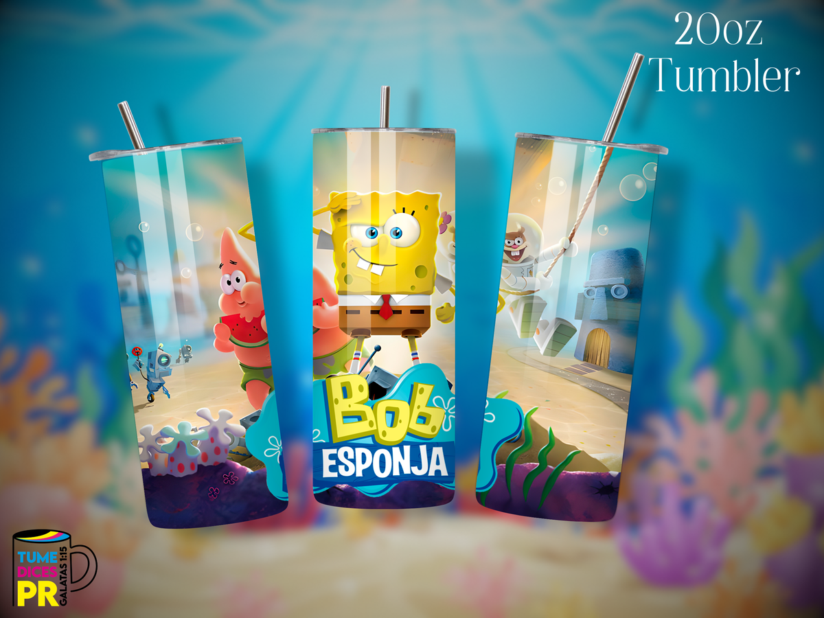 Tumbler Bob Esponja Skinny 20 oz | Personalizable | Mantiene frío y calor