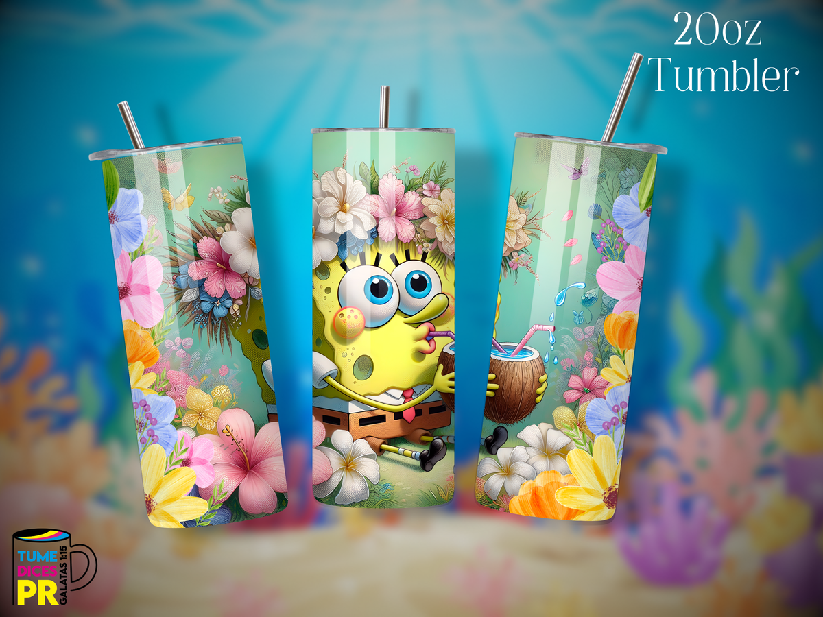 Tumbler Bob Esponja Skinny 20 oz | Personalizable | Mantiene frío y calor