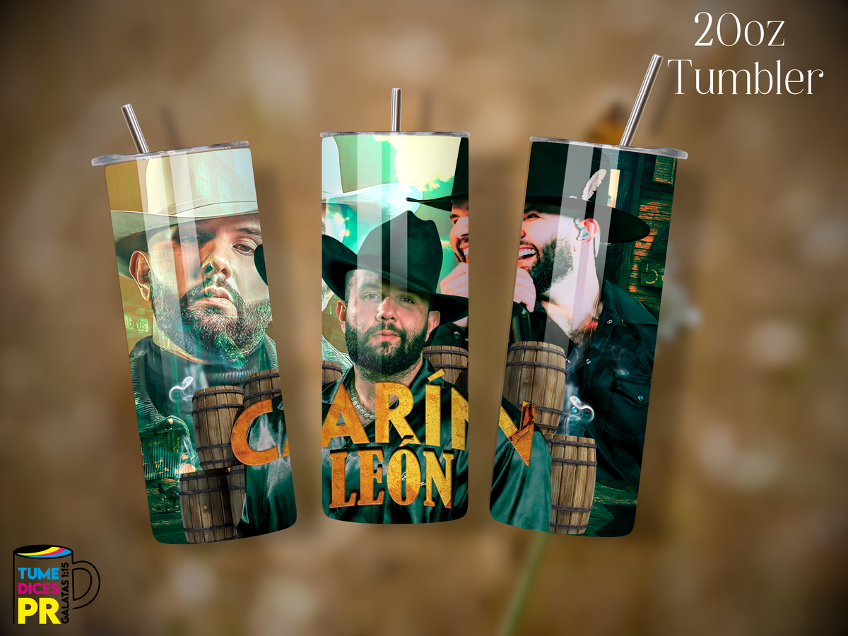 Tumbler Carín León Skinny 20 oz | Personalizable | Mantiene frío y calor